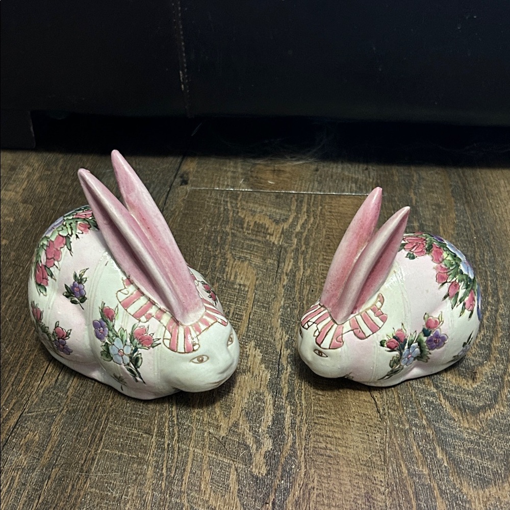 Set of Tobacco Leaf‎ bunny rabbits Imari style chinoiserie floral vintage RARE
